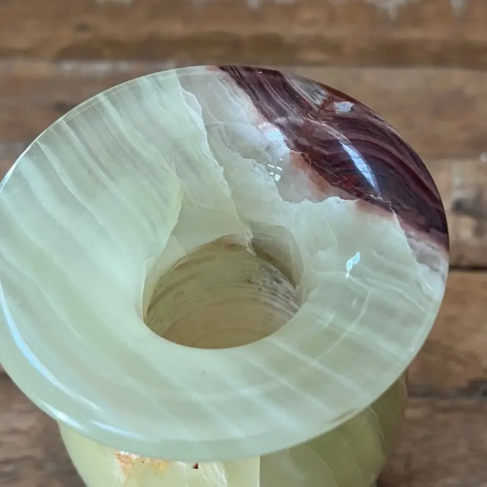 Vintage Carved Marbled Onyx Stone Vase 6
